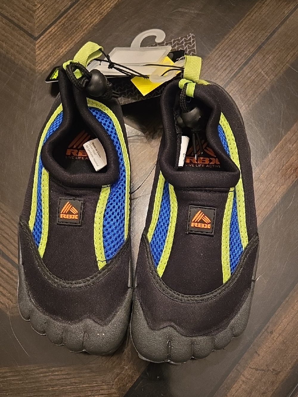RBX Kids Water Shoes in Black, Blue & Lime Accent